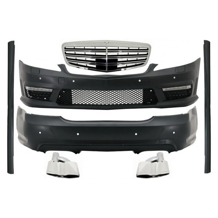 Komplett body kit Mercedes W221 05-11 modellekhez, lökhárító, küszöb spoiler, hűtőrács és kipufogóvégek, sportos megjelenésű, AMG Dizájn Kompatibilis:Mercedes Benz W221 S-osztály 2005-2011