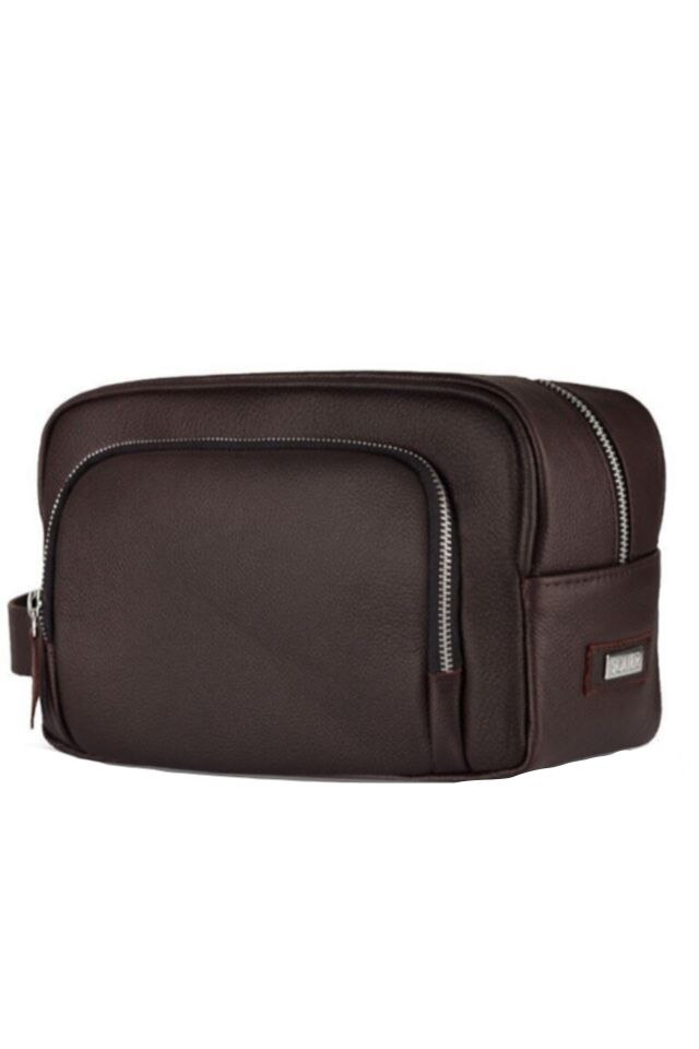 Geanta accesorii din piele naturala Solier SK04 maro inchis