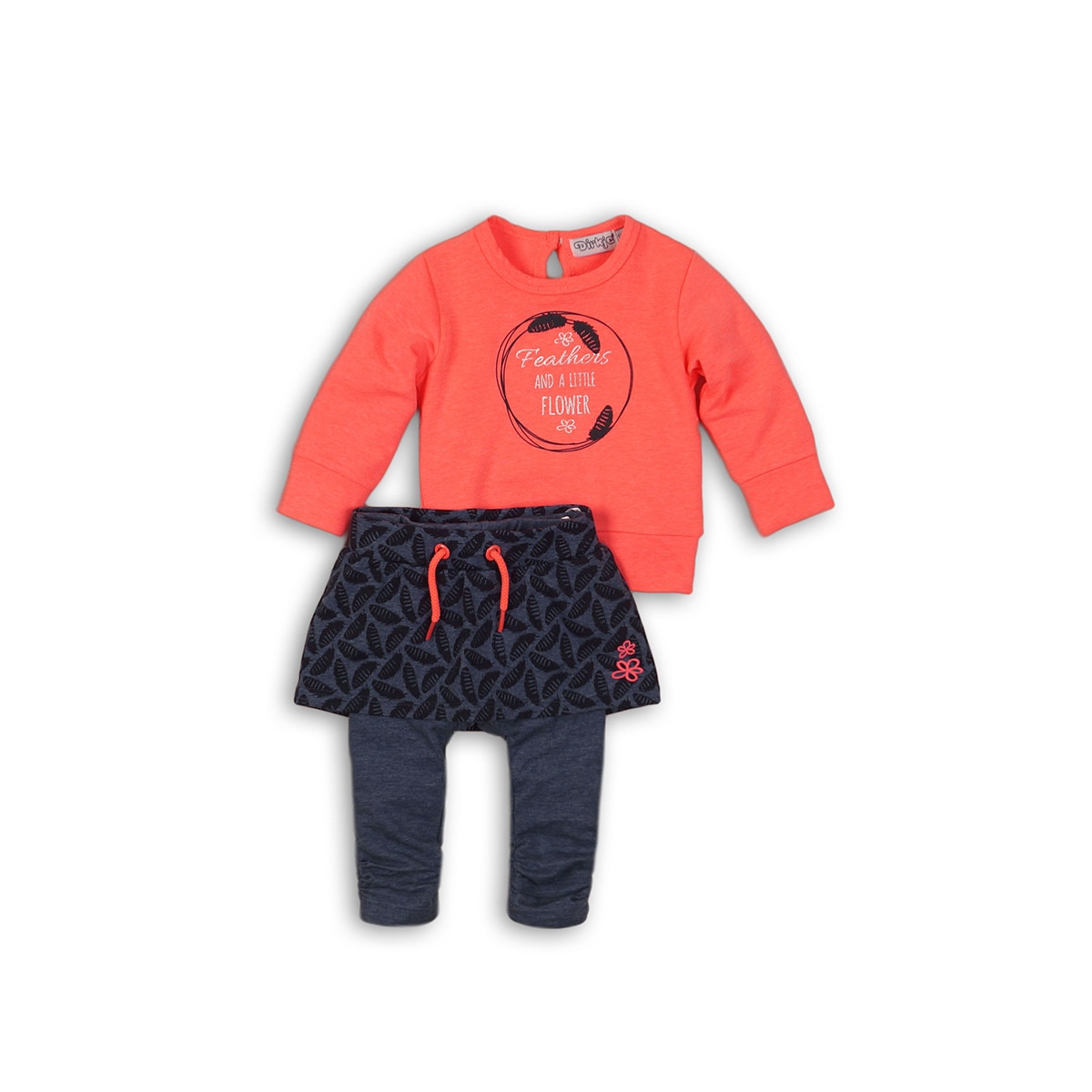 Set 3 piese bebelusi, bluza, colanti si fusta, Dirkje, imprimeu Feathers, multicolor