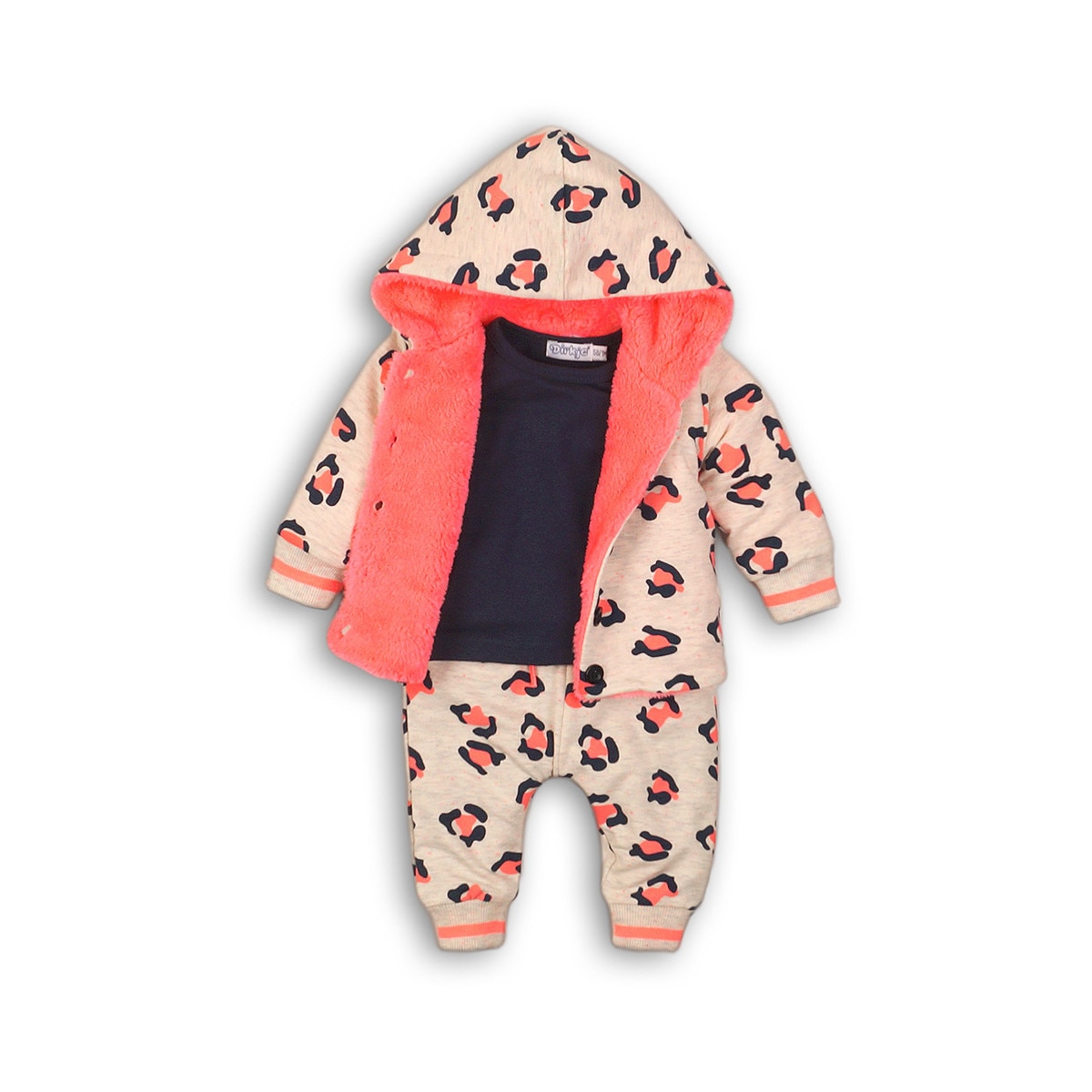 Set 3 piese bebelusi, hanorac, bluza si pantaloni, Dirkje, Hello, imprimeu animal print, multicolor