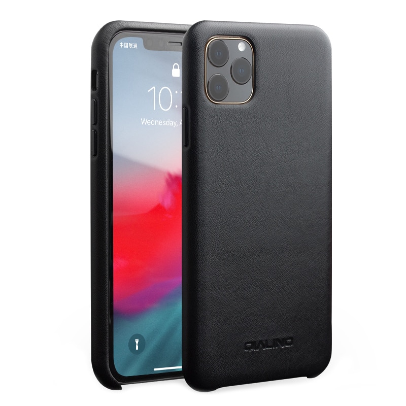 Husa iPhone 11 Pro, Qialino Classic, slim din piele de vitel, tip back cover, Negru
