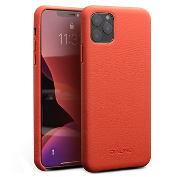 Husa iPhone 11 Pro Max, Qialino Litchi, slim din piele moale de bovina, tip back cover, culoare Orange Husa iPhone 11 Pro Max, Qialino Litchi, slim din piele moale de bovina, tip back cover, culoare Orange
