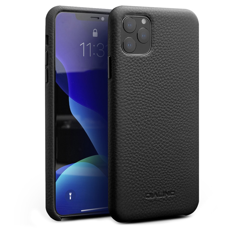 Husa iPhone 11 Pro, Qialino Litchi, slim din piele moale de bovina, tip back cover, Negru