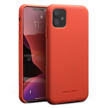 Husa iPhone 11, Qialino Litchi, slim din piele moale de bovina, tip back cover, culoare Orange Husa iPhone 11, Qialino Litchi, slim din piele moale de bovina, tip back cover, culoare Orange