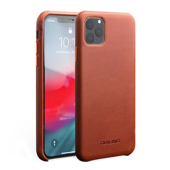 Husa iPhone 11 Pro Max, Qialino Classic, slim din piele de vitel, tip back cover, culoare Maro tabac Husa iPhone 11 Pro Max, Qialino Classic, slim din piele de vitel, tip back cover, culoare Maro tabac