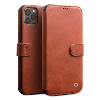Husa iPhone 11 Pro, Qialino, piele naturala tip portofel, inchidere magnetica, protectie 360, Maro tabac Husa iPhone 11 Pro, Qialino, piele naturala tip portofel, inchidere magnetica, protectie 360, Maro tabac