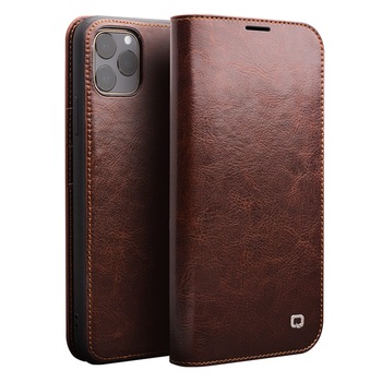 Husa iPhone 11 Pro, Qialino Classic Wallet, din piele fina tip carte, cu buzunare carduri si bani, Maro coffee Husa iPhone 11 Pro, Qialino Classic Wallet, din piele fina tip carte, cu buzunare carduri si bani, Maro coffee