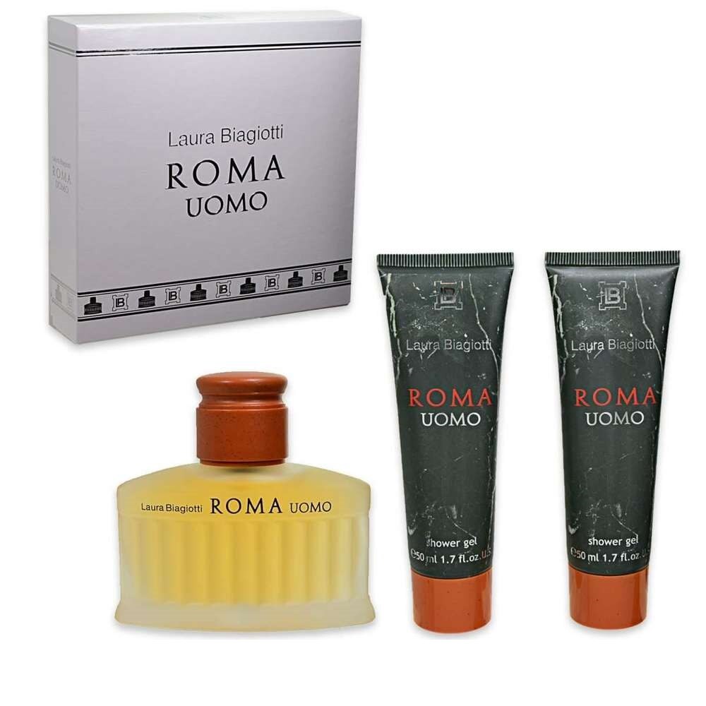 Set Laura Biagiotti Roma Uomo, 75 ml Apa de Toaleta, 2 x 75 ml Gel de dus