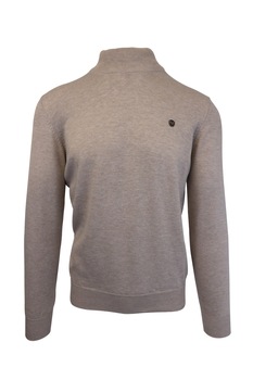 Pulover, Univers Fashion, tricotat fin cu terminatii striate, cu guler inalt, bej, M Pulover, Univers Fashion, tricotat fin cu terminatii striate, cu guler inalt, bej, M