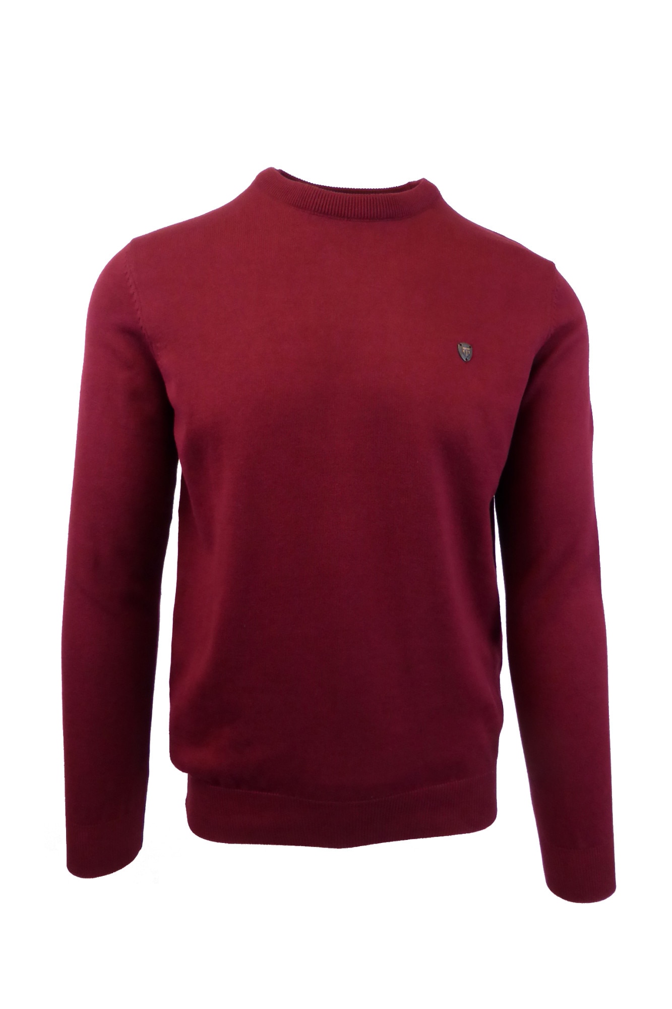 Pulover, Univers Fashion, tricotat fin cu terminatii striate, cu decolteu la baza gatului, Rosu Bordeaux