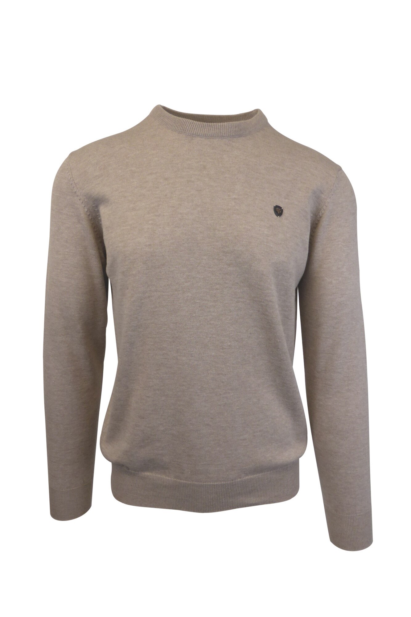 Pulover, Univers Fashion, tricotat fin cu terminatii striate, cu decolteu la baza gatului, bej, 2XL