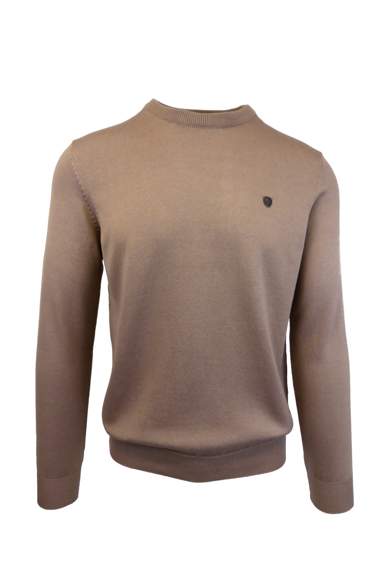 Pulover, Univers Fashion, tricotat fin cu terminatii striate, cu decolteu la baza gatului, maro caramel, 2XL