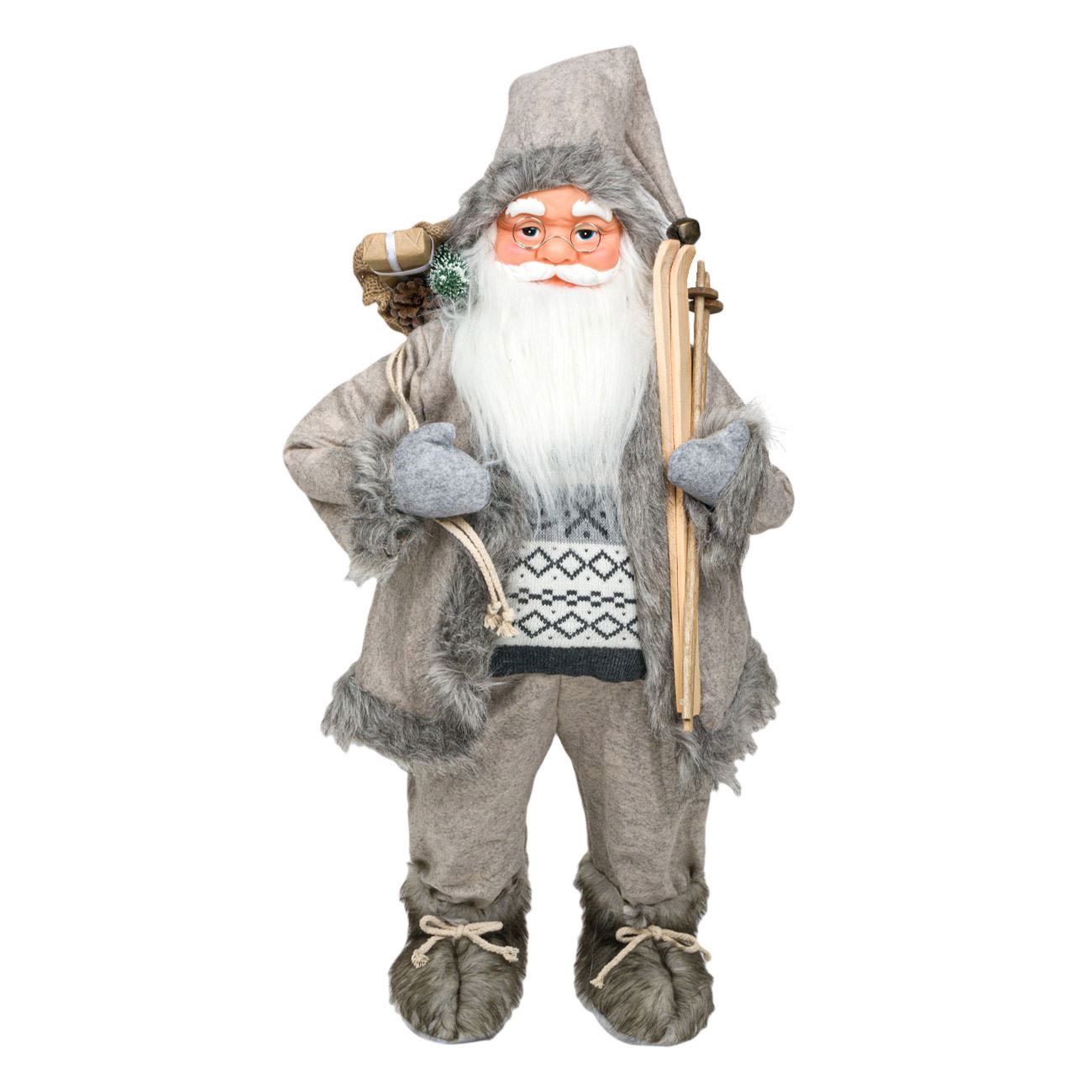 Figurina decorativa, Zola®, ideala pentru sarbatori, Mos Craciun la schi, gri, 60 cm