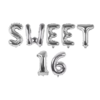 Baloane folie text SWEET 16, 41 cm, Argintiu Baloane folie text SWEET 16, 41 cm, Argintiu