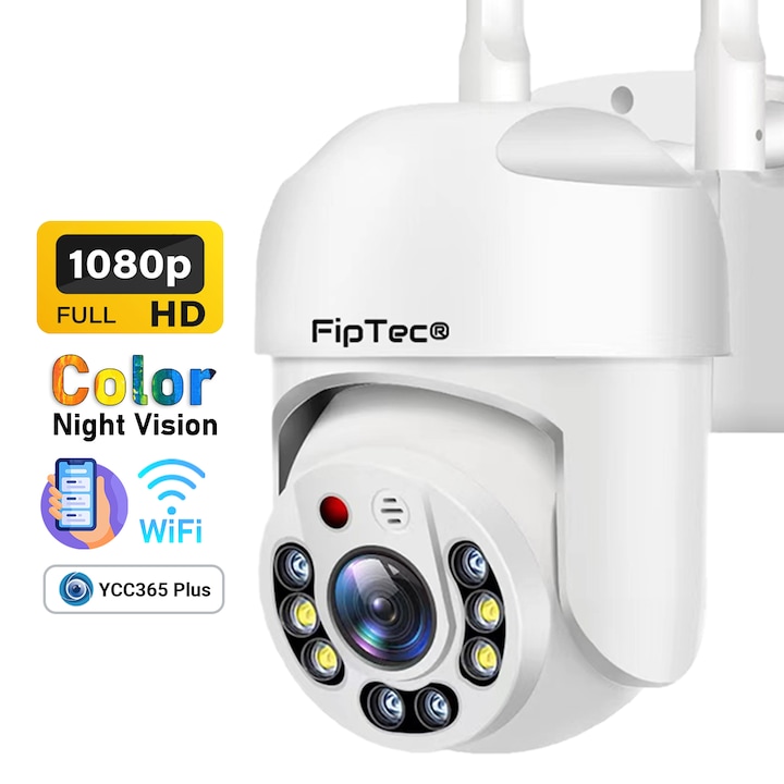 Камера за Видеонаблюдение, WiFi, Full HD 1080p, Завъртане на 360°, Водоустойчива, Нощно Виждане до 20м, Детектор за Движение и Телефонни Известия, Автоматично Проследяване на Обект, Управление за Android, iOS и PC
