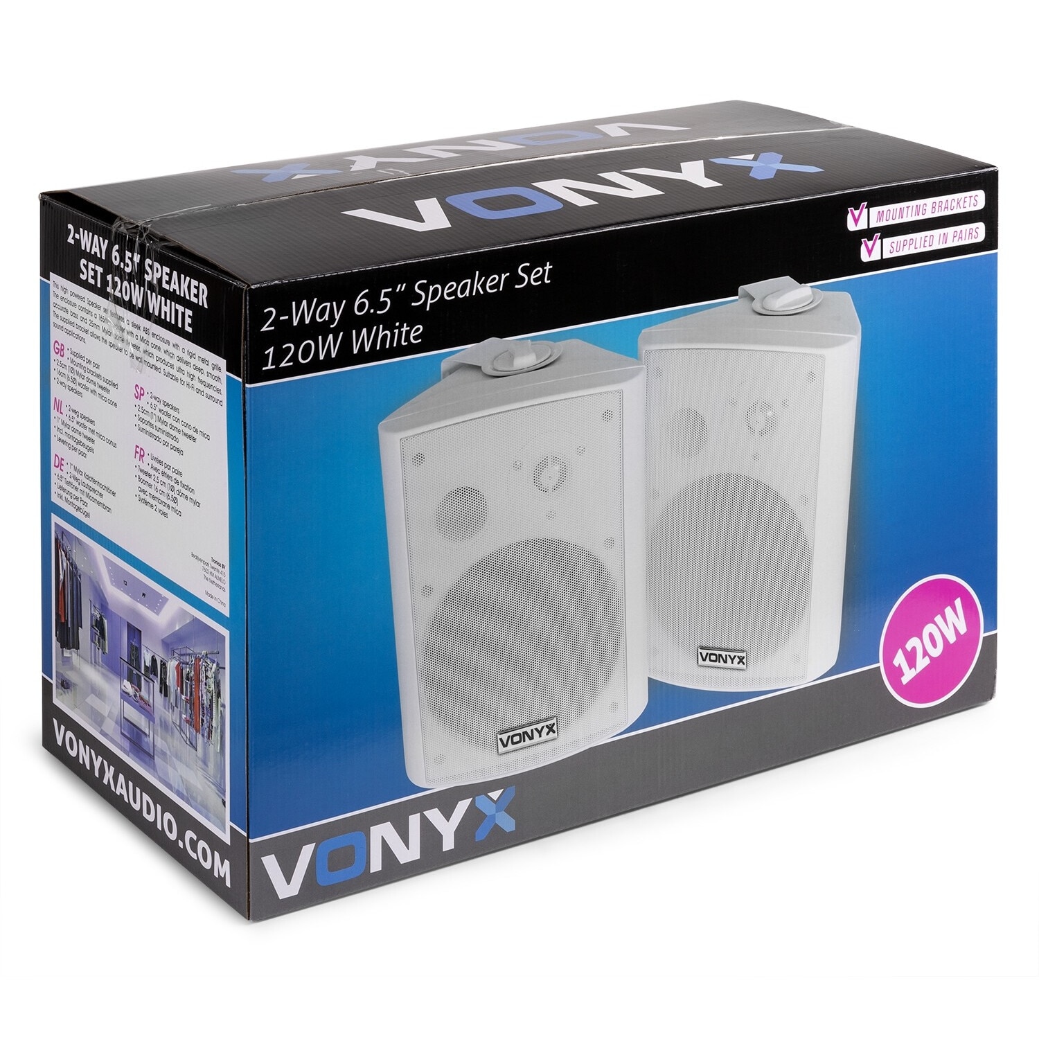 Set de 2 boxe pasive, 60W RMS, 6.5", alb, Vonyx ODS65W
