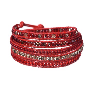 Bratara femei din piele si cristale, Bright Red, marimea M Bratara femei din piele si cristale, Bright Red, marimea M