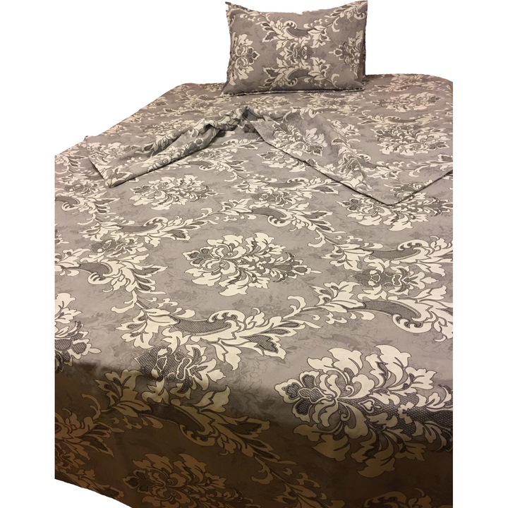 Единичен комплект спално бельо от три части цвят сив за матрак 90см от колекция "Simple Baroc - Liz Line" от 100% памук - LS244