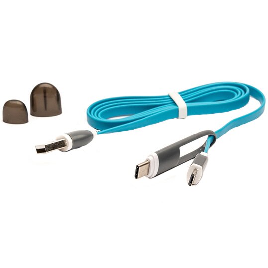 Cablu E-BODA CML QC 301, USB, MicroUSB si Adaptor Type-C, Albastru