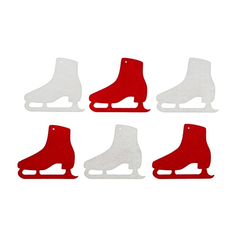 Set 6 figurine din fetru - patine alb si rosu, 6 cm