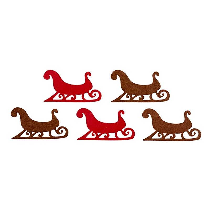 Set 6 figurine din fetru - Saniuta lui Mos Craciun rosu-maro, 6 cm