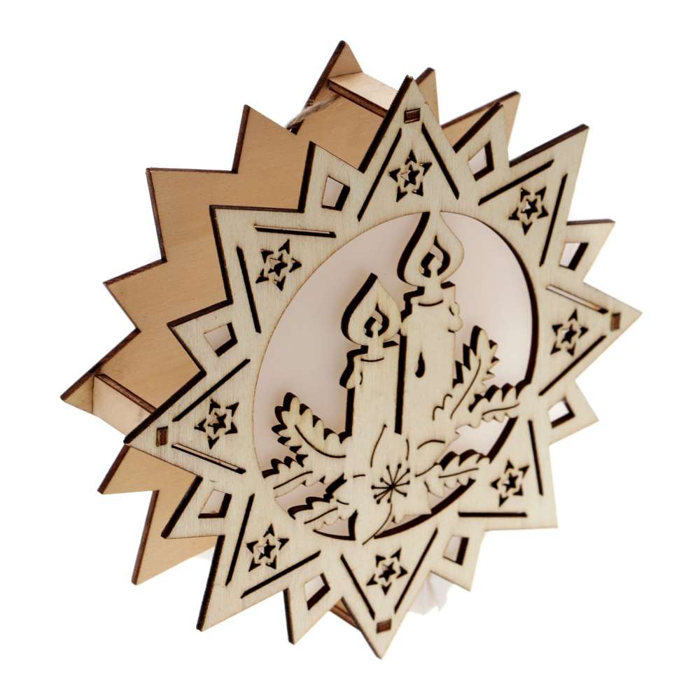 Decoratiune Craciun ornament lemn cu led