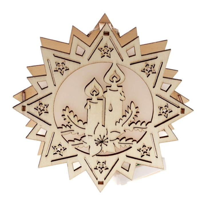 Decoratiune Craciun ornament lemn cu led