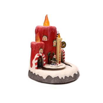 Decoratiune de Craciun tip sceneta muzicala animata de Craciun, cu ornament Candle Shop si LED-uri colorate Decoratiune de Craciun tip sceneta muzicala animata de Craciun, cu ornament Candle Shop si LED-uri colorate