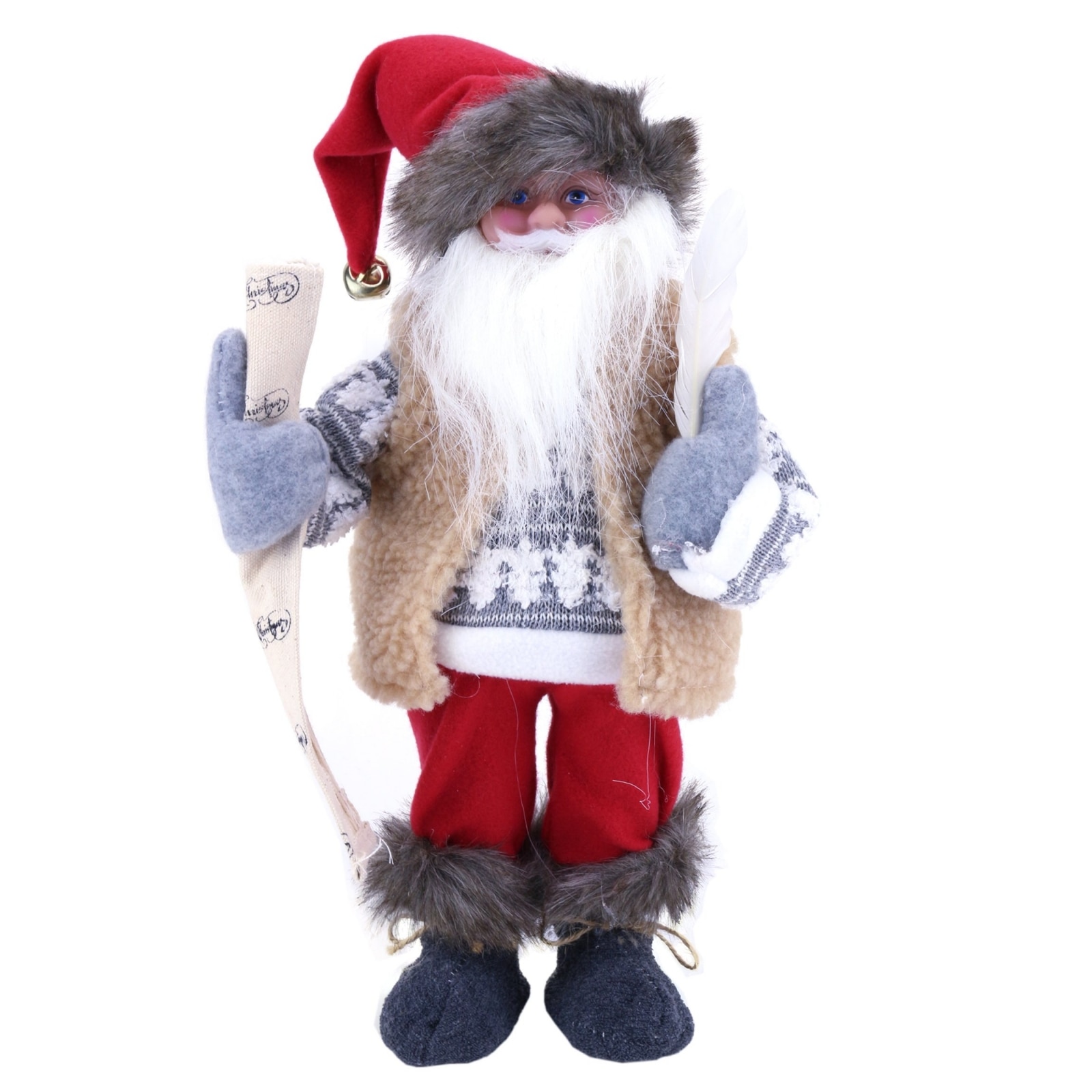 Figurina Mos Craciun cu tinuta traditionala, alb, 39 cm