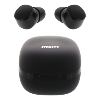Casti Bluetooth STREETZ True Wireless Stereo, IPX6, cutie de incarcare 550 mAh, negru Casti Bluetooth STREETZ True Wireless Stereo, IPX6, cutie de incarcare 550 mAh, negru