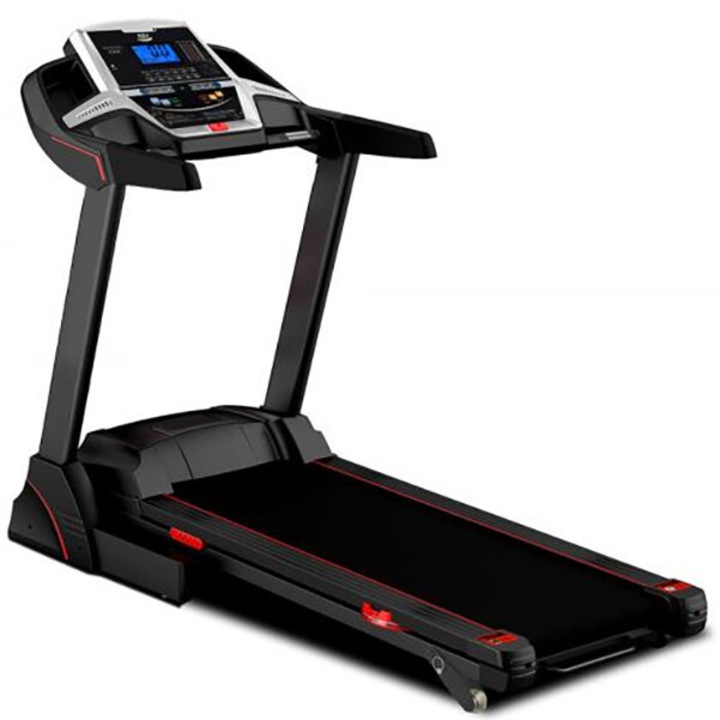 Banda de alergat electrica FitTronic® Delta 100, motor 2.5 CP, Bluetooth, Kinomap, Zwift, Newrunway, Self oil - ungere automata, sistem de amortizare in 6 puncte + arcuri, pliabila cu cilindru, intrare mp3 si USB pt muzica, cheie siguranta