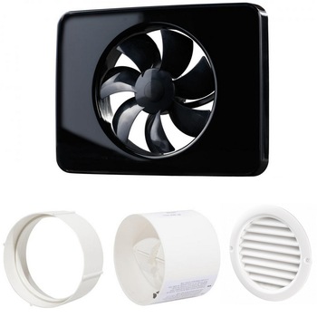Pachet Promo: Ventilator baie FRESH Intellivent 2.0 negru + Clapeta antiretur D=125mm + Conector D=125mm + Grila circulara de exterior incastrata D=125mm, Fabricatie Suedia Pachet Promo: Ventilator baie FRESH Intellivent 2.0 negru + Clapeta antiretur D=125mm + Conector D=125mm + Grila circulara de exterior incastrata D=125mm, Fabricatie Suedia
