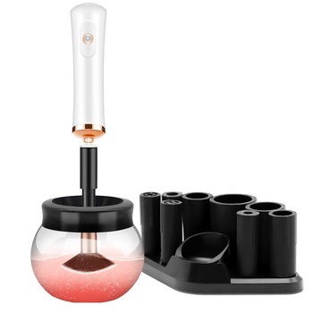 Aparat electric pentru curatarea si uscarea periilor de machiaj, LaiXiaoBei, 8 coliere de diferite marimi, Negru Alb Aparat electric pentru curatarea si uscarea periilor de machiaj, LaiXiaoBei, 8 coliere de diferite marimi, Negru Alb