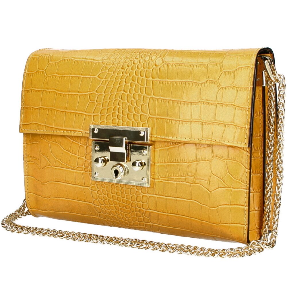 Poseta Clea din piele naturala pentru femei, mustar