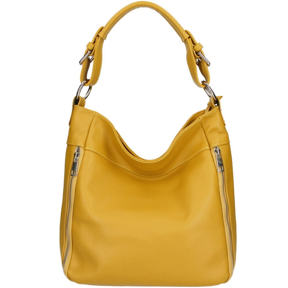 Geanta Cilly din piele naturala pentru femei, mustar