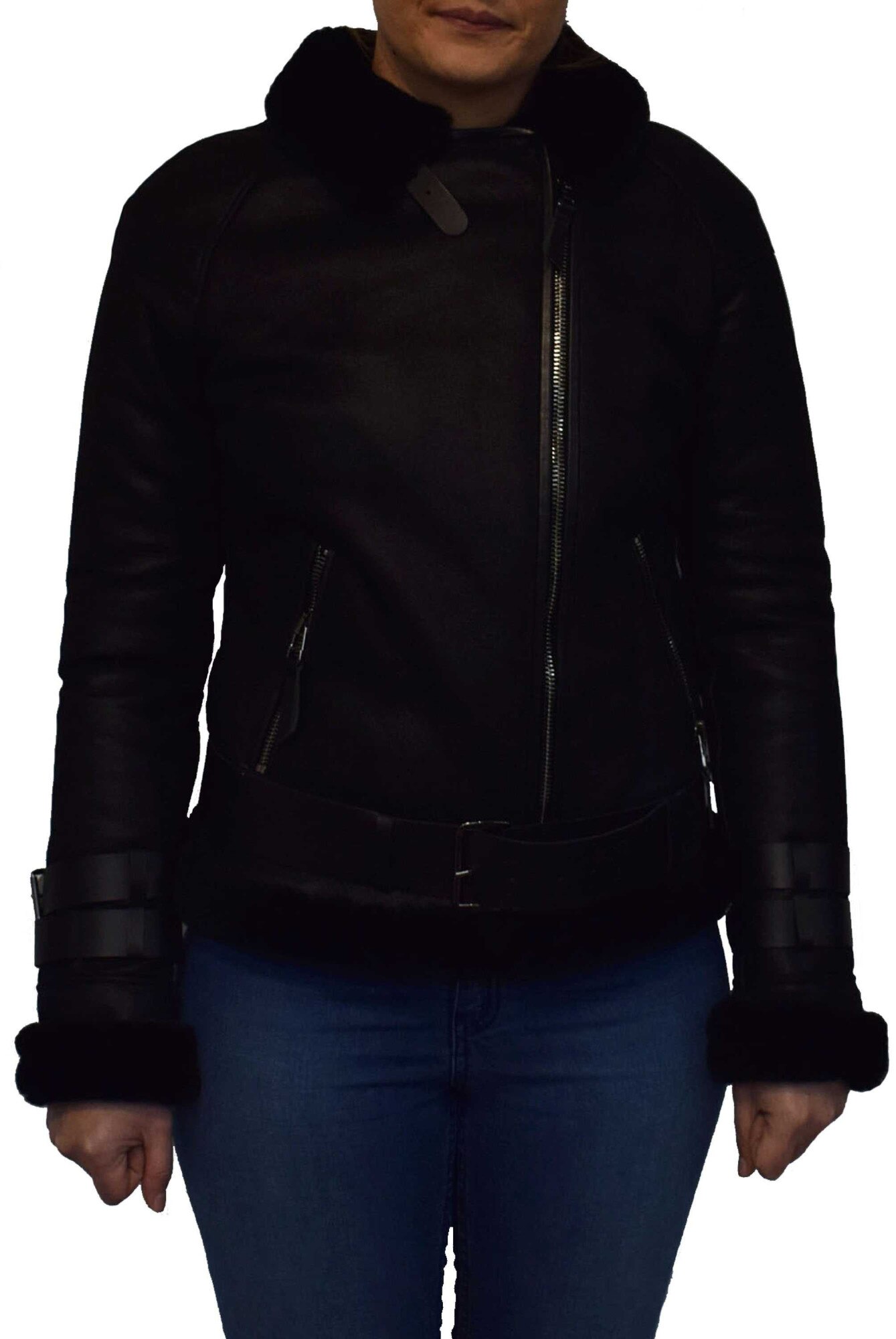 Haina blana naturala dama, din piele naturala, marca Armadis, PILOT-01-19-140, negru, Negru