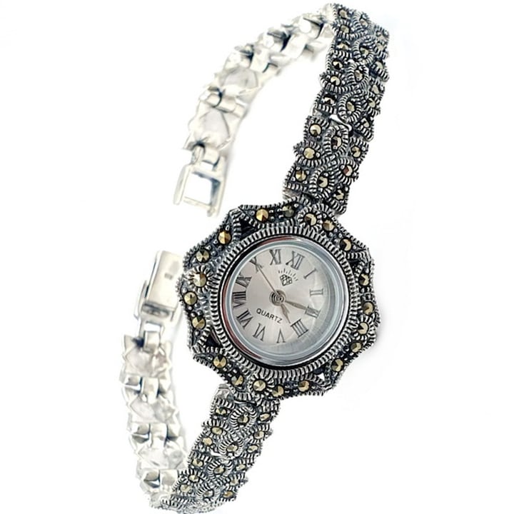 Ceas din Argint 925 Decorat Cu Marcasite