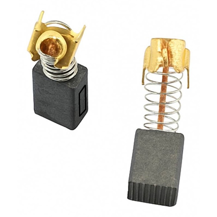 Комплект 2 бр., Въглено-графитна четка, С канал и пружина, С накрайник профил, 6x9x15mm