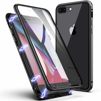 Husa Magnetic Glass 360° (sticla fata + spate) pentru iPhone 8 Plus, Negru Husa Magnetic Glass 360° (sticla fata + spate) pentru iPhone 8 Plus, Negru