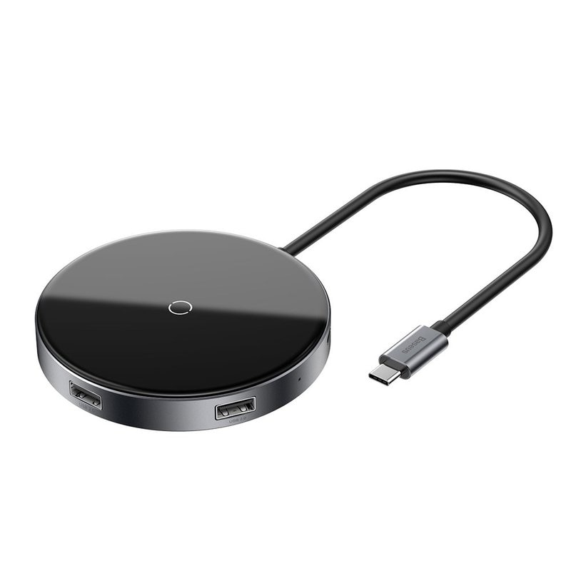Hub Baseus, multifunctional si incarcare wireless cu 5 porturi USB (1x USB 3.0, 3x USB 2.0, 1x USB-C PD)