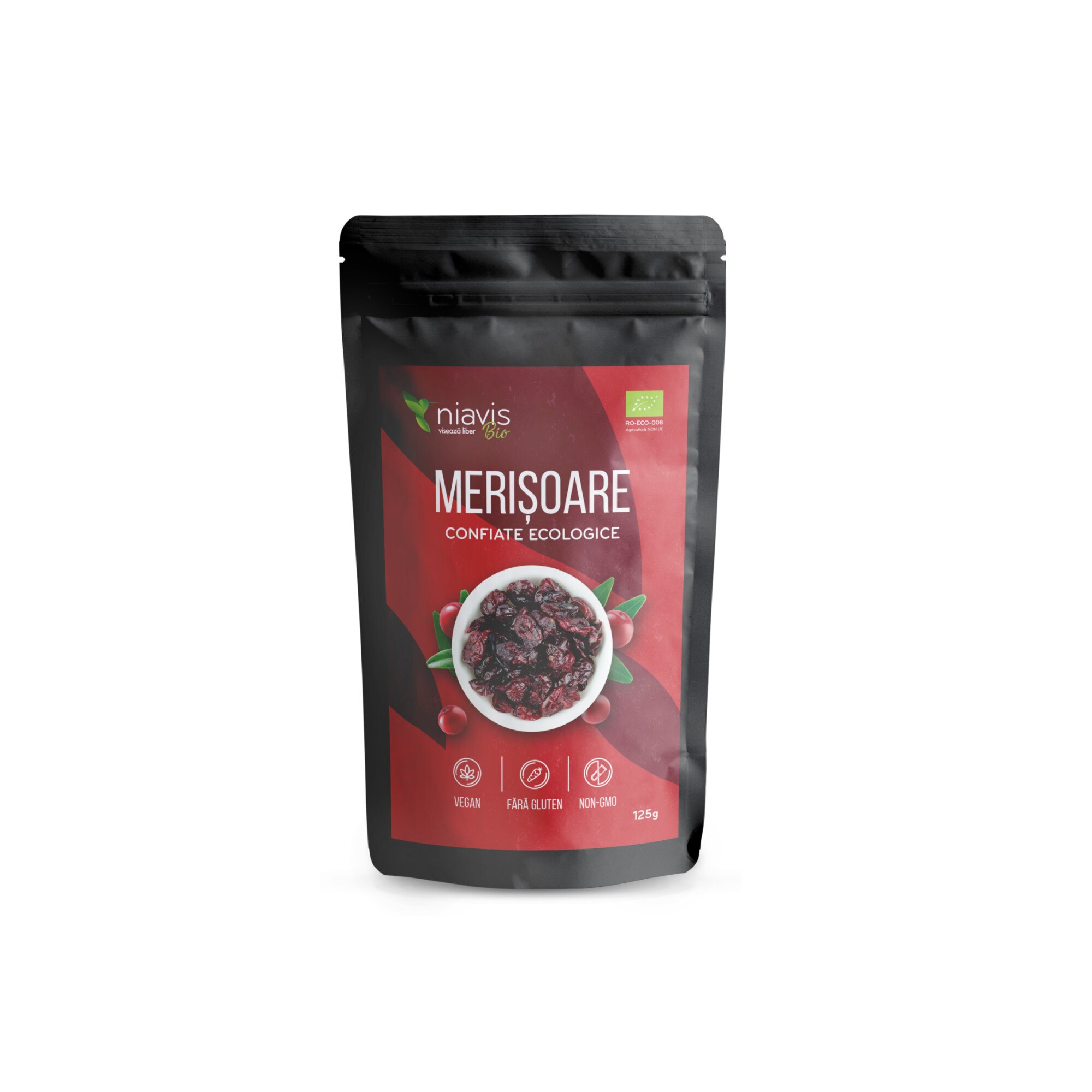 Merisoare eco/bio indulcite cu suc de mere - 125 g -niavis