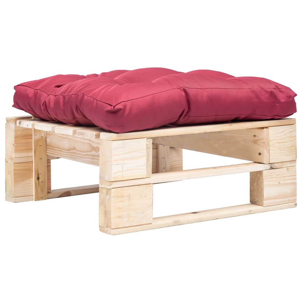 Taburet de gradina din paleti cu perna, vidaXL, Lemn, 60 x 60 x 35 cm, Rosu