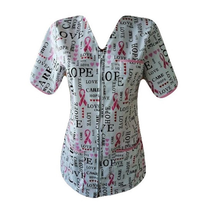 Bluza medicala cu fermoar, Firconf Textilrar, alb/multicolor, XS Eu