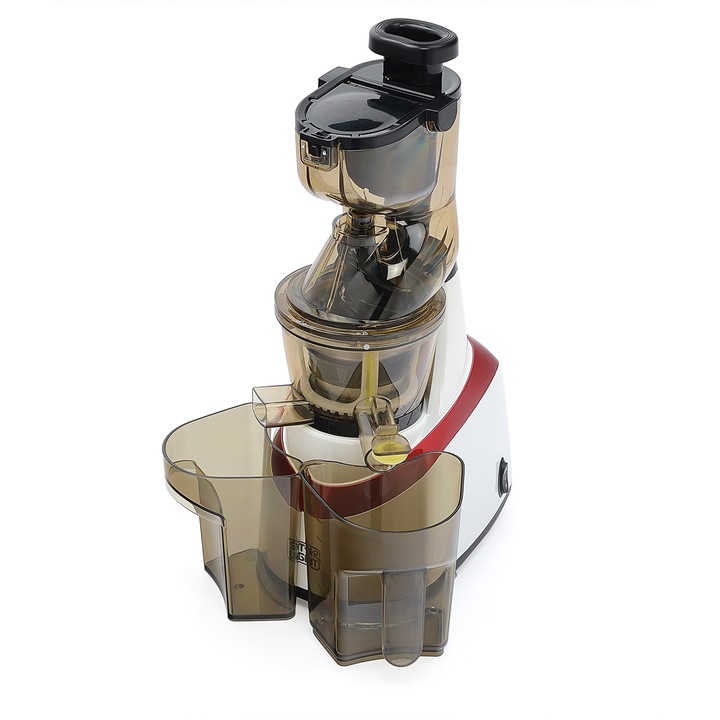 Storcator de fructe si legume cu melc Star-Light SJB-240W, 240 W, 80 RPM, Recipient suc 1.0 l, Recipient pulpa 0.8 l, Functie Reverse, Tub alimentare 80 mm, Alb/Rosu