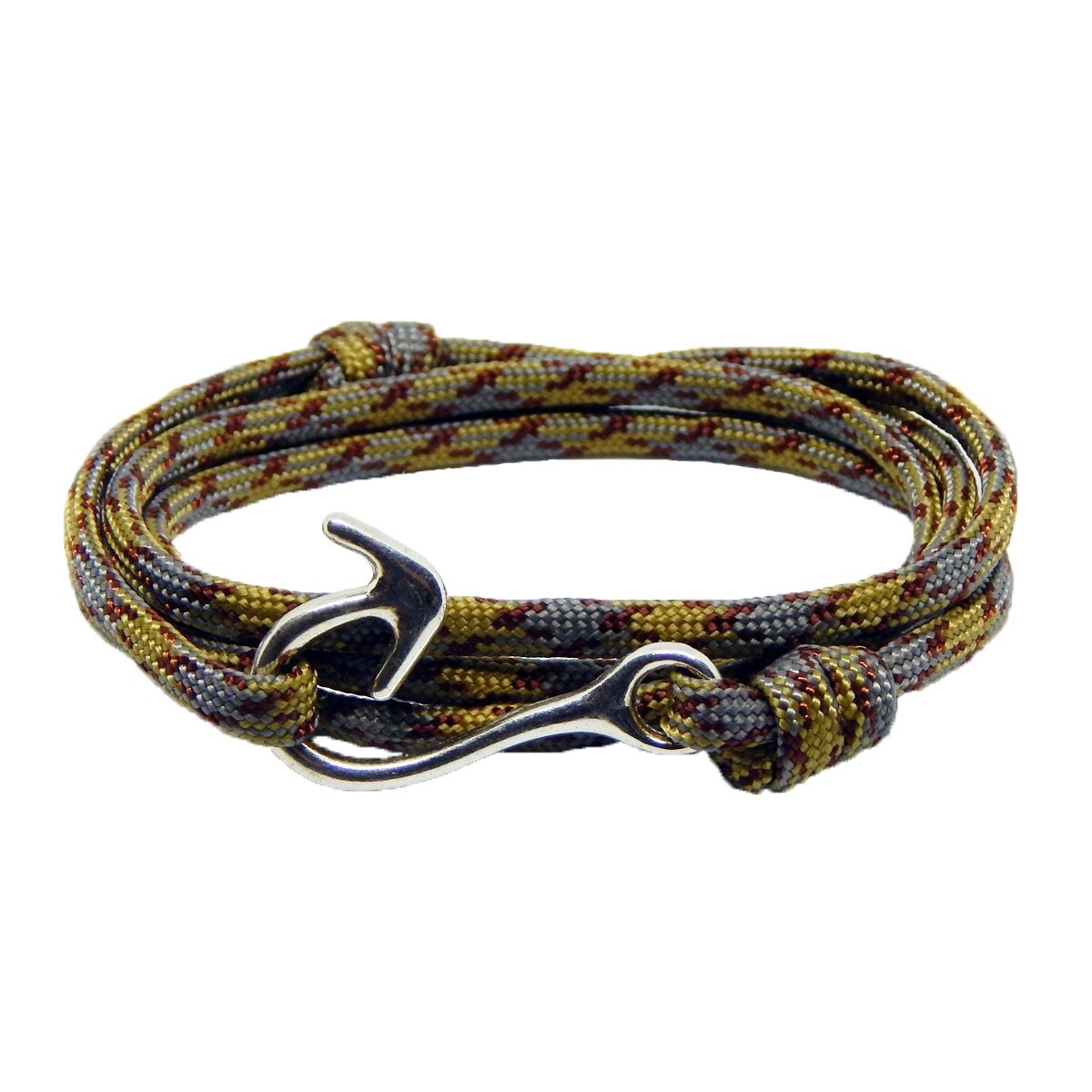 Bratara reglabila din snur paracord multicolor, preponderent crem inchis
