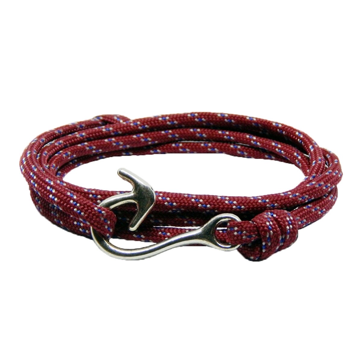 Bratara reglabila din snur paracord multicolor, preponderent visiniu