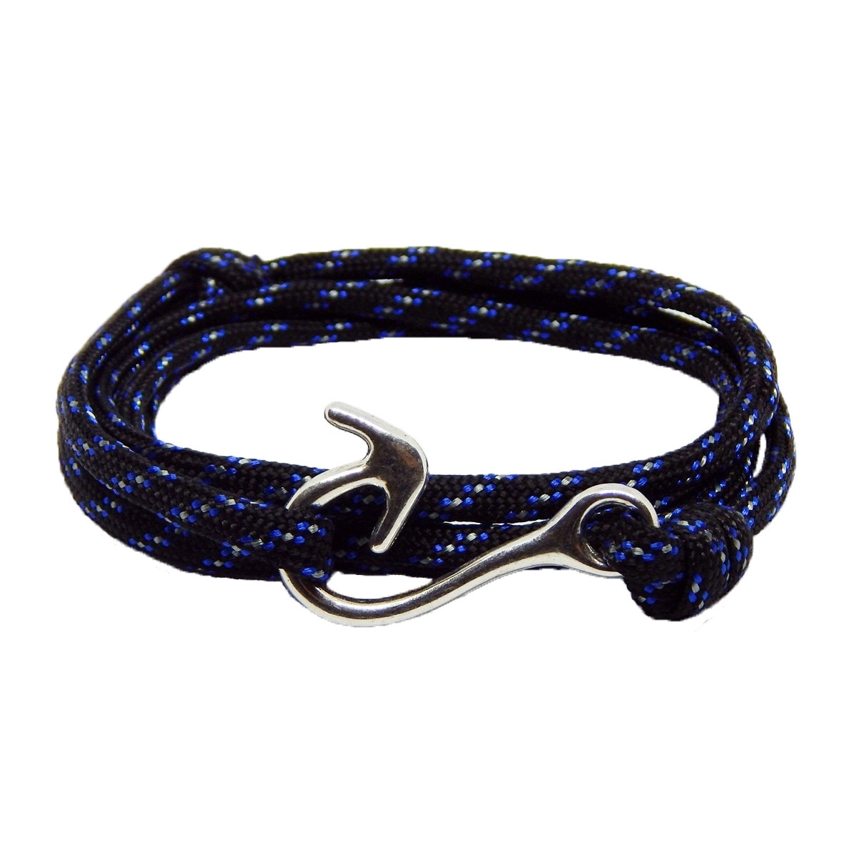 Bratara reglabila din snur paracord neegru cu alb si albastru