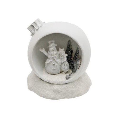 Decoratiune de Craciun,Home,cu LED, om de zapada in glob de ceramica ,Lumina Alb Cald