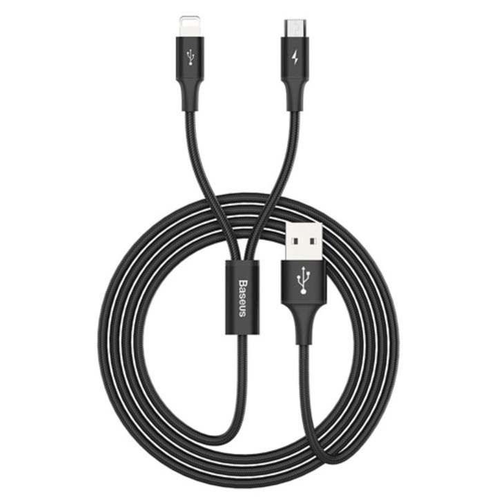 Cablu de date 2 in 1, Baseus, MicroUSB + mufa iOS, 1.2 M