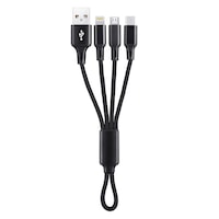 Cablu scurt incarcare 3 in 1 EVT® PREMIUM USB-C, micro-USB, Lightning, 15cm, NEGRU